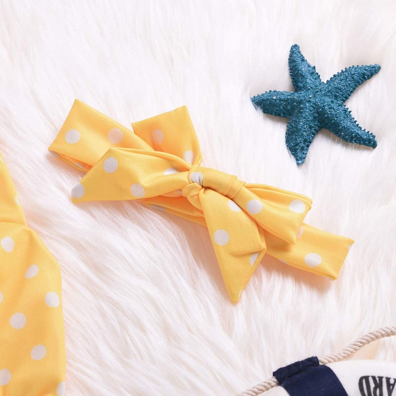 Aalizzwell Baby Girl Bikini,Kids Toddler Polka Dot Swimsuits Halter Swimwear Bikinis Set with Headband (Yellow, 3-6 Months) - Image 2